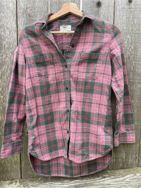 Madewell Pink and Green Plaid Flannel Button-Up